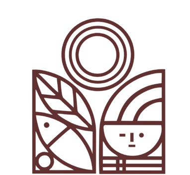 Logomarca da loja de chocolates bean-to-bar omicha Símbolo institucional da marca Omicha em tom marrom-cacau. Ilustração minimalista e autoral com traço manual representativo de alimentos de origem e chocolates nativos.