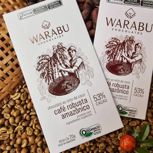 Imagem do chocolate orgânico warabu sabor café Robusta, disponível no catálogo de chocolates bean to bar da Omicha.