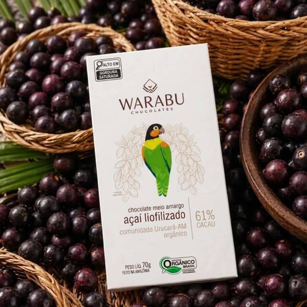 Imagem do chocolate orgânico warabu sabor Açaí, disponível no catálogo de chocolates bean to bar da Omicha.