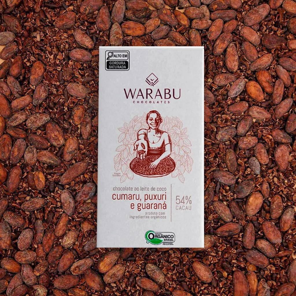 Imagem do chocolate orgânico warabu sabor Cumaru, Puxurí e Guaraná, disponível no catálogo de chocolates bean to bar da Omicha.