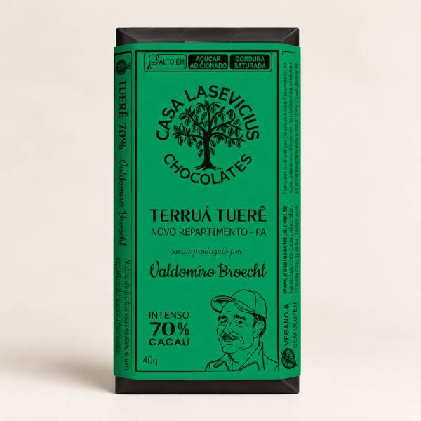 Imagem do chocolate Casa Lasevicius sabor Tuerê Valdomiro 70%, disponível no catálogo de chocolates bean to bar da Omicha.