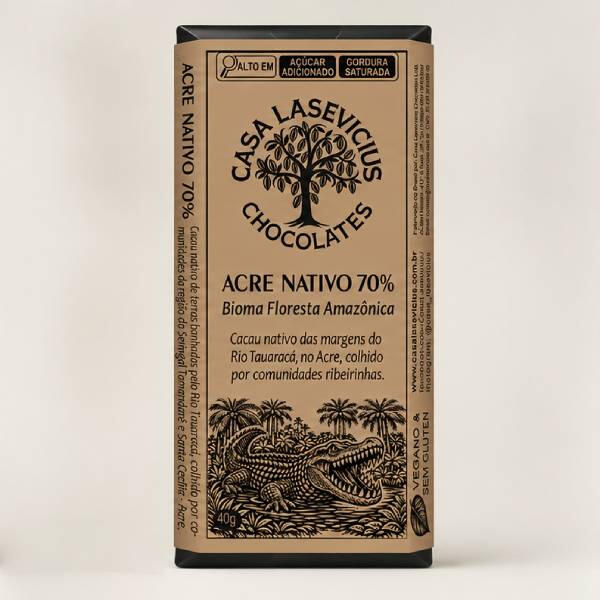 Chocolate Casa Lascevicius Acre Nativo 70% | Catálogo Omicha Imagem do chocolate Casa Lasevicius sabor Acre Nativo, disponível no catálogo de chocolates bean to bar da Omicha.